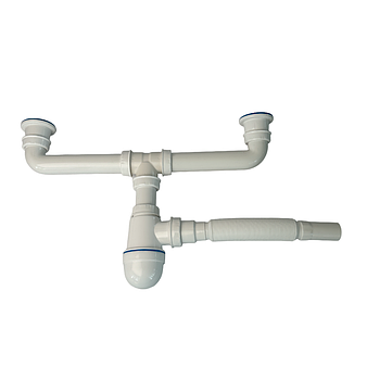 Сифон для подвійної кухонної мийки 65мм діаметром TPTS-1130 з трубою 32мм труба