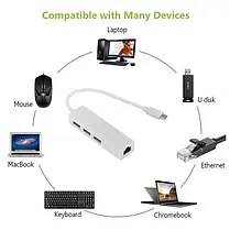 Концентратор адаптер USB 3.1 Type-C — RJ45 LAN (10/100) / 3 port USB 2.0, фото 6