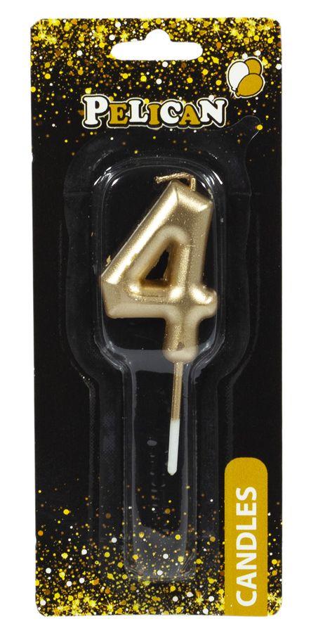 Свічка для торта Pelican, "4" золото 4,5см 864514 KNZ