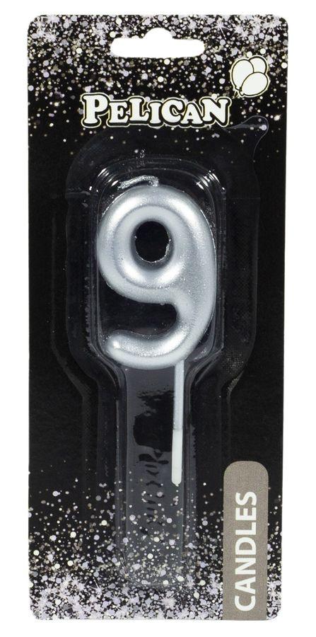 Свічка для торта Pelican, "9" срібло 4,5см 864529 KNZ