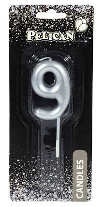 Свічка для торта Pelican, "9" срібло 4,5см 864529 KNZ, фото 1