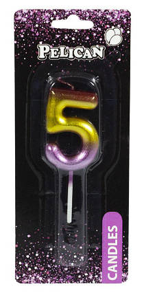 Свічка для торта Pelican, "5" РАДУЖНА 4,5см 864565 KNZ, фото 1