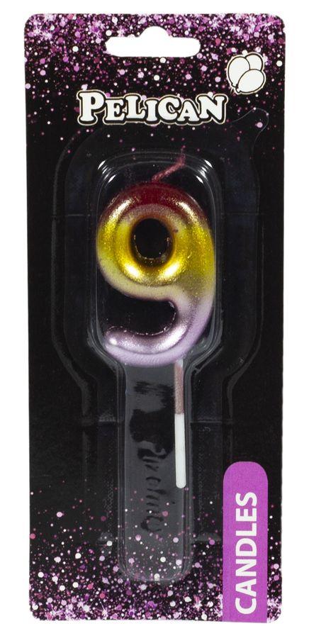 Свічка для торта Pelican, "9" РАДУЖНА 4,5см 864569 KNZ