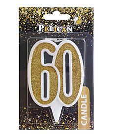 Свічка ювілейна "60" ЗОЛОТО" 7 см, TM Pelican 867160 KNZ