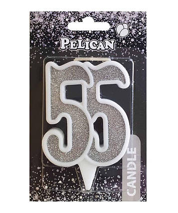 Свічка ювілейна "55" СРІБРО 7 см, TM Pelican 867255 KNZ, фото 1