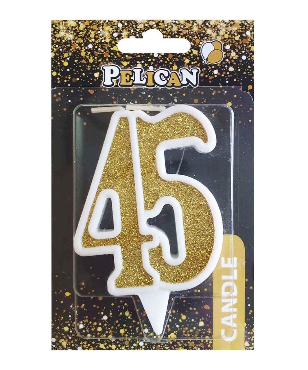 Свічка ювілейна "45" ЗОЛОТО" 7 см, TM Pelican 867145 KNZ