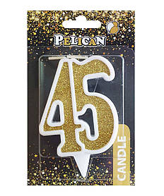 Свічка ювілейна "45" ЗОЛОТО" 7 см, TM Pelican 867145 KNZ