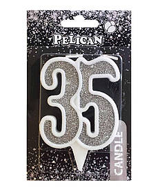 Свічка ювілейна "35" СРІБЛО 7 см, TM Pelican 867235 KNZ