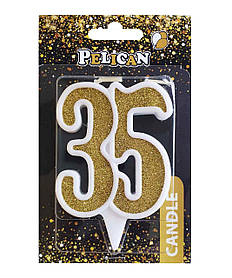Свічка ювілейна "35" ЗОЛОТО" 7 см, TM Pelican 867135 KNZ