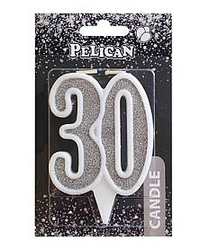 Свічка ювілейна "30" СРІБЛО 7 см, TM Pelican 867230 KNZ