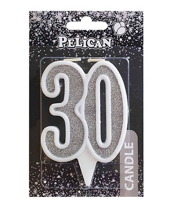 Свічка ювілейна "30" СРІБЛО 7 см, TM Pelican 867230 KNZ, фото 1