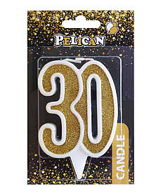 Свічка ювілейна "30" ЗОЛОТО" 7 см, TM Pelican 867130 KNZ