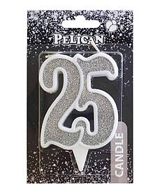 Свічка ювілейна "25" СРІБЛО 7 см, TM Pelican 867225 KNZ
