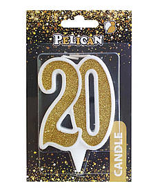 Свічка ювілейна "20" ЗОЛОТО" 7 см, TM Pelican 867120 KNZ