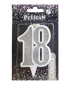 Свічка ювілейна "18" СРІБЛО 7 см, TM Pelican 867218 KNZ