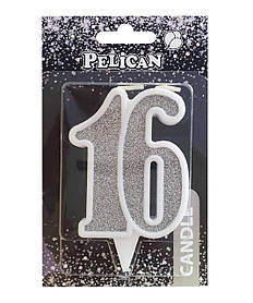 Свічка ювілейна "16" СРІБЛО 7 см, TM Pelican 867216 KNZ