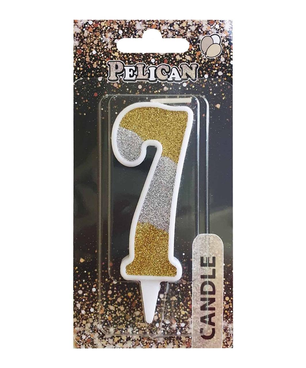 Свічка для торта цифра "7" срібна ЗОЛОТА 7 см, TM Pelican 867037 KNZ
