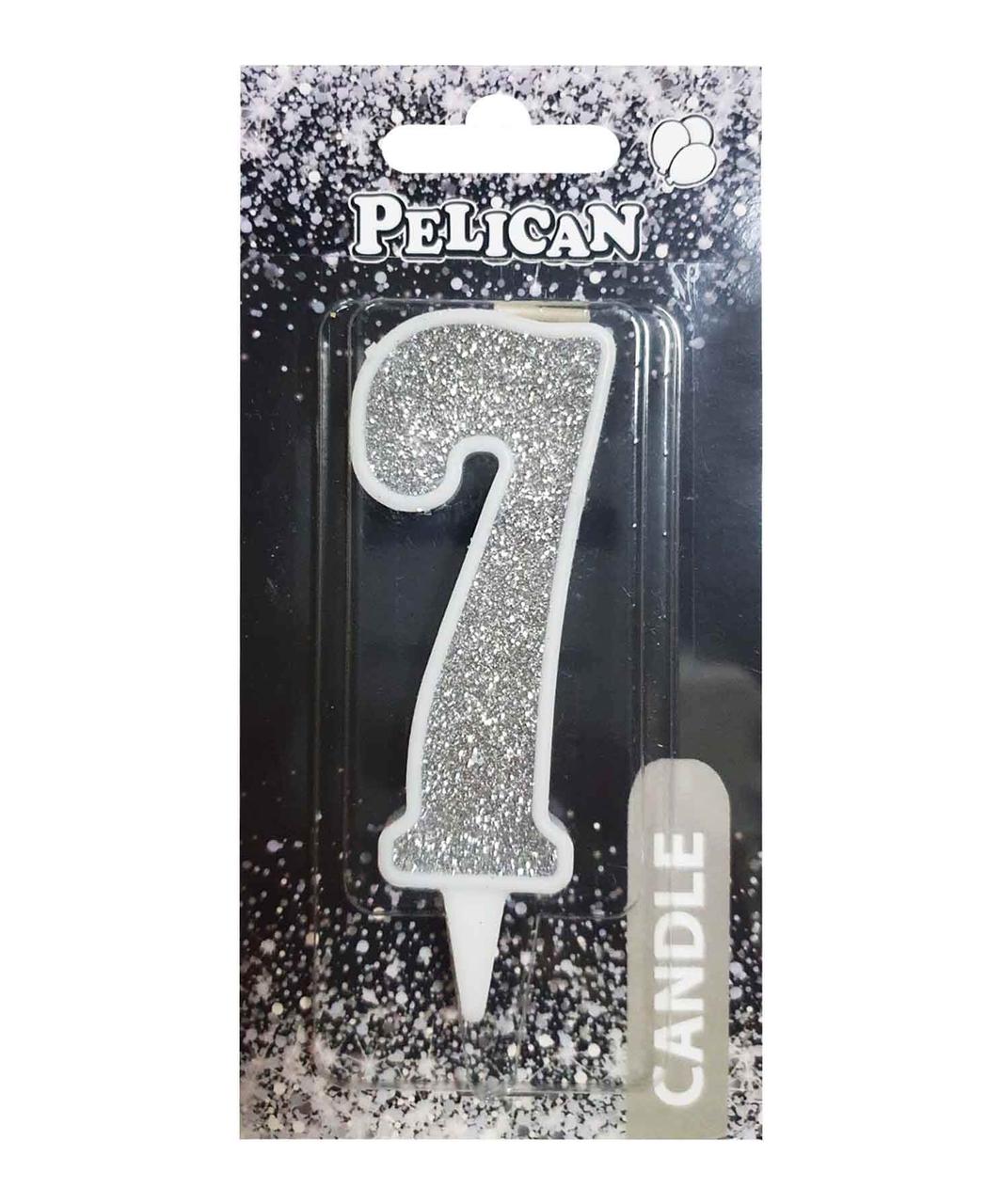 Свічка для торта цифра "7" СРІБЛО 7 см, TM Pelican 867027 KNZ