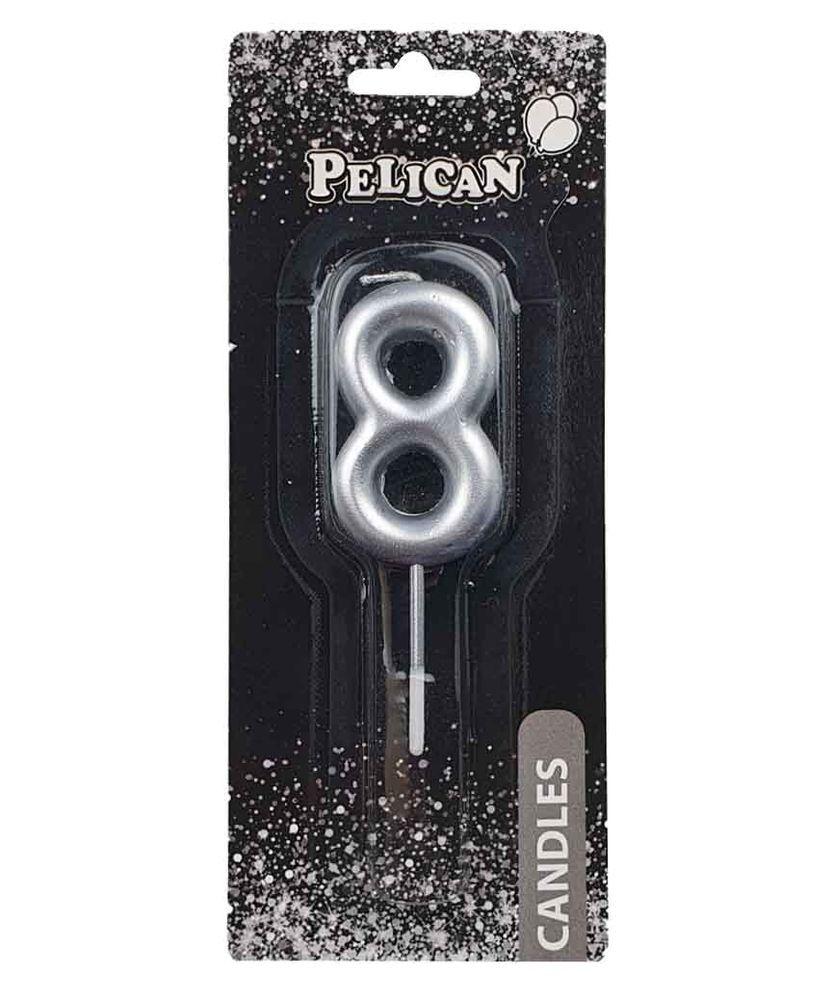 Свічка для торта Pelican "8" Срібло 5 см 865028 KNZ