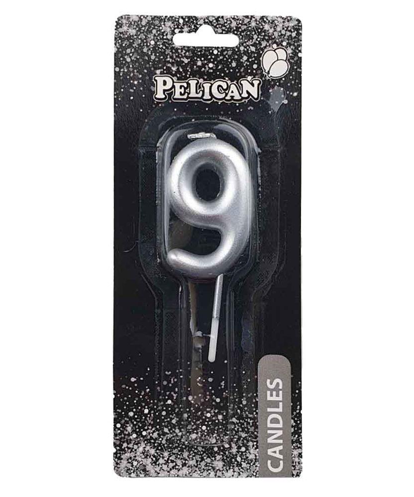 Свічка для торта Pelican "9" Срібло 5 см 865029 KNZ