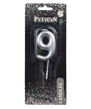 Свічка для торта Pelican "9" Срібло 5 см 865029 KNZ, фото 1