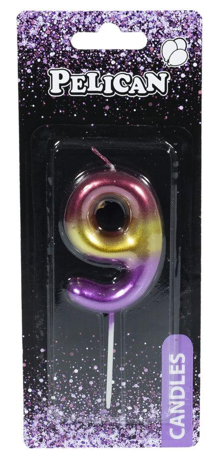 Свічка для торта Pelican "9" РАДУЖНА 6 см 866069 KNZ