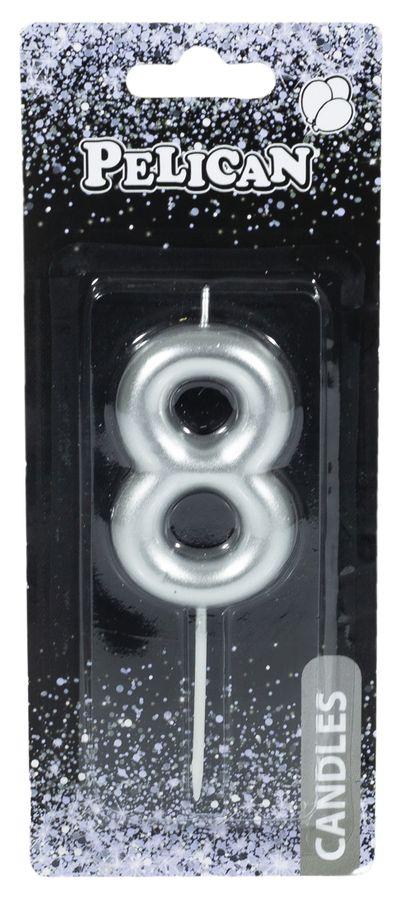 Свічка для торта Pelican "8" СРІБЛО 6 см 866028 KNZ