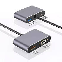 USB-хаб Перехідник USB Type-C — HDMI + VGA + USB 3.0 + PD 87W, Grey, фото 5