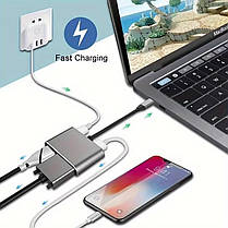 USB-хаб Перехідник USB Type-C — HDMI + VGA + USB 3.0 + PD 87W, Grey, фото 6