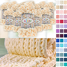 Набір Плед на диван, середній 120х160 см для в'язання руками з плюшевої пряжі з петельками Alize Puffy