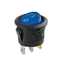 Перемикач on-off з підсвіткою 12 V круглий 3pin Blue 22*22*15 мм 6 A 250 V 10 A 125/250 V (YJ-WF01B)