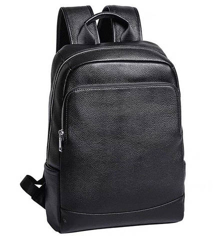 Шкіряний чоловічий рюкзак Tiding Bag чорного кольору з додатковою лицьовою кишенею, фото 1