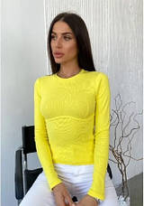 Жовта кофта, лонгслів оздоблена швом під грудьми, кольори в асортименті розмір 38-46, фото 3