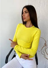 Жовта кофта, лонгслів оздоблена швом під грудьми, кольори в асортименті розмір 38-46, фото 5