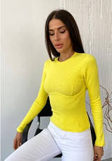 Жовта кофта, лонгслів оздоблена швом під грудьми, кольори в асортименті розмір 38-46, фото 4