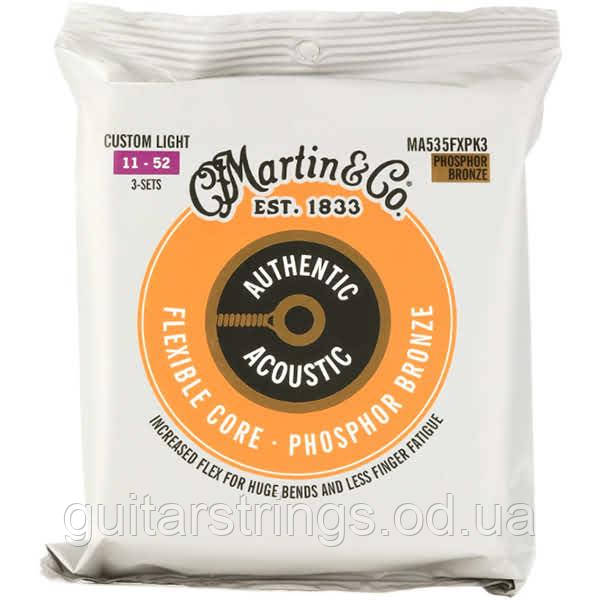 Струны Martin MA535FXPK3 Flexible Core Phosphor Bronze Custom Light 11-52 3 Sets