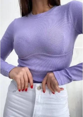 Молодіжний лонгслів в лавандовому кольорі, кофта оздоблена швом під грудьми, кольори в асортименті розмір 38-46, фото 1