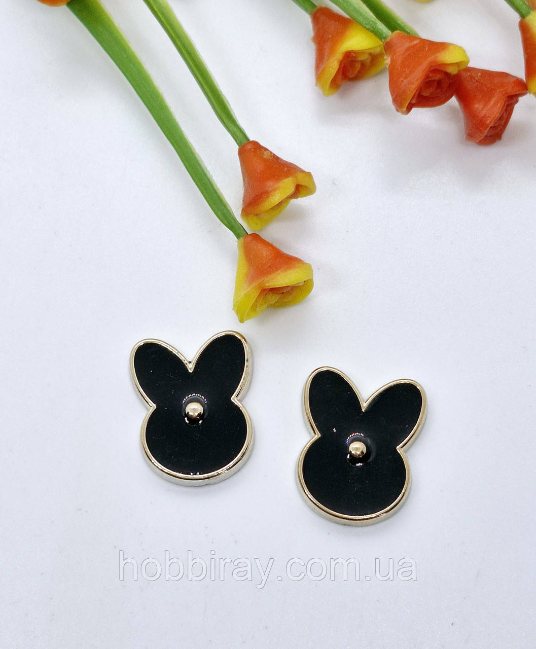 Кабашон, серединка. Зайка.  2*1,5 см. 1 шт. Колір чорний в золоті ., фото 1