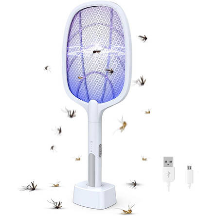 Електрична ракетка-мухобойка з УФ-світлом та підставкою, Multifunction Electric mosquito Swat, фото 1
