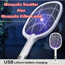 Електрична ракетка-мухобойка з УФ-світлом та підставкою, Multifunction Electric mosquito Swat, фото 3