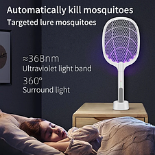 Електрична ракетка-мухобойка з УФ-світлом та підставкою, Multifunction Electric mosquito Swat, фото 4