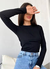 Чорний лонгслів, кофта оздоблена швом під грудьми, кольори в асортименті розмір 38-46, фото 3