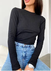 Чорний лонгслів, кофта оздоблена швом під грудьми, кольори в асортименті розмір 38-46, фото 4