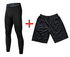 Чоловічий комплект для тренувань, спортивні шорти + легінси для спортзалу та фітнесу