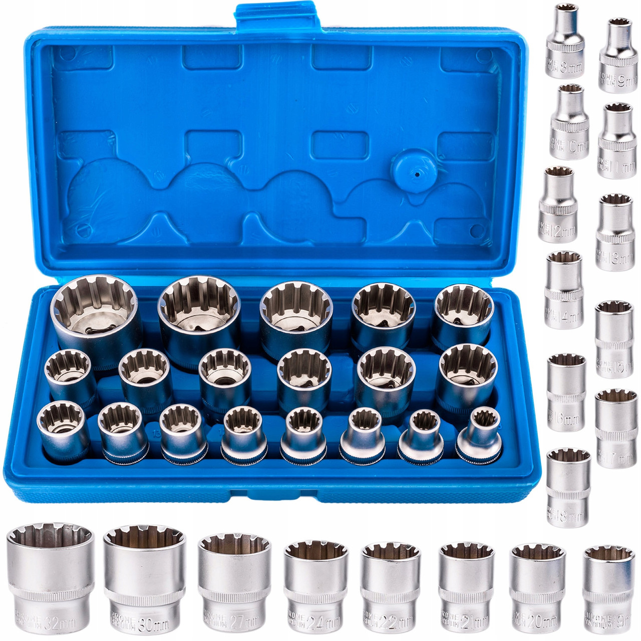 Набір головок Silver 1/2" 12-гранних (8-32 мм) 19 шт.