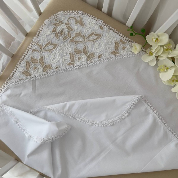 Крижма "Голд ажур" поплін 75*80 см Betis Білий, фото 1