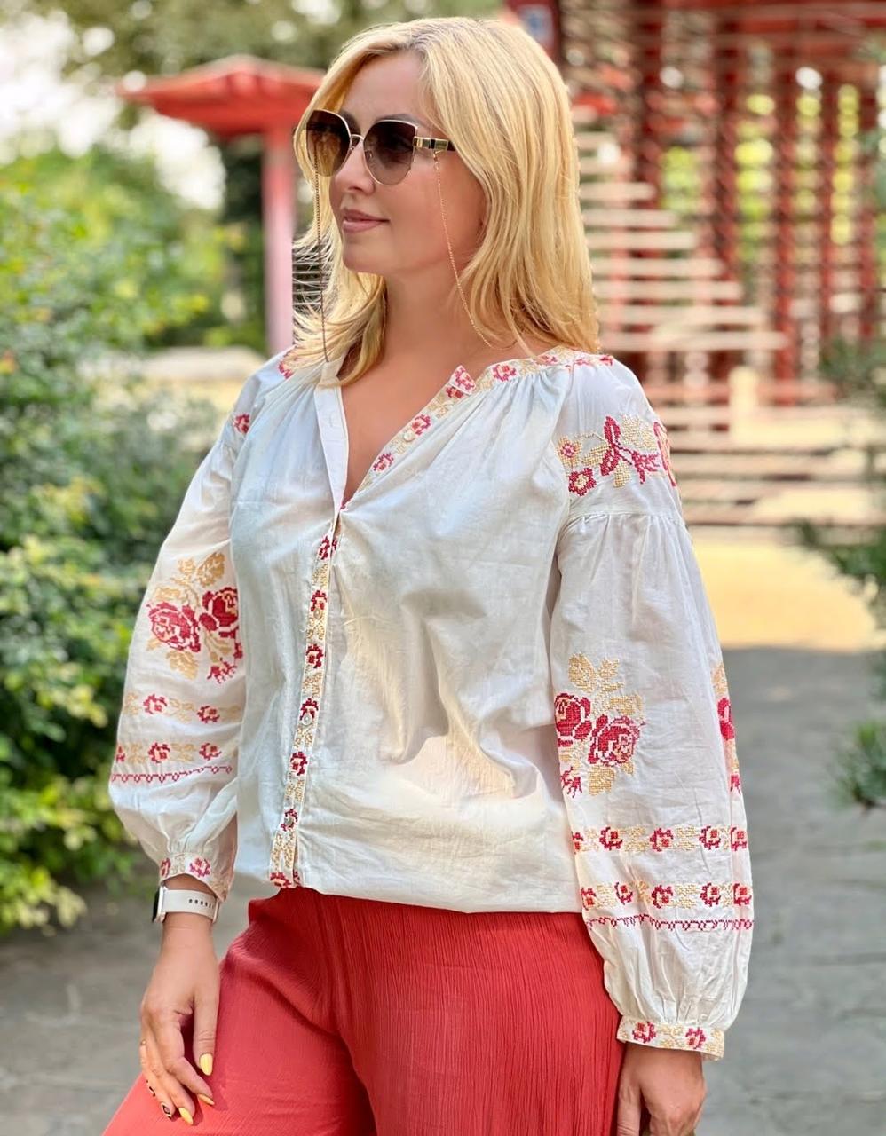 Туніка вишиванка з натуральної тканини на гудзиках (з M по 2XL)