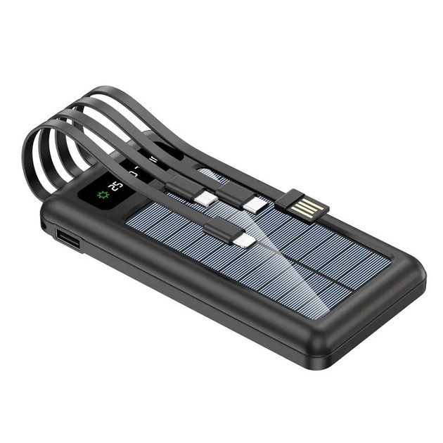 Повербанк 10000mah зі швидкою зарядкою перехідниками ліхтариком і сонячною панеллю LCD дисплей Power Bank, фото 1