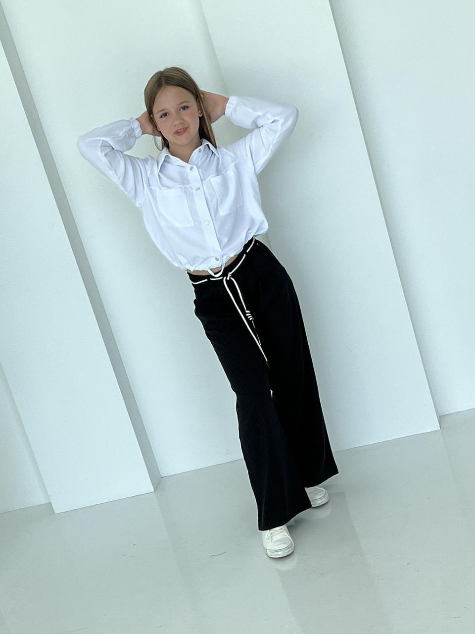Костюм дитячий для дівчаток з білою сорочкою та брюками палаццо розміри 134, 140, 146, 152, 158