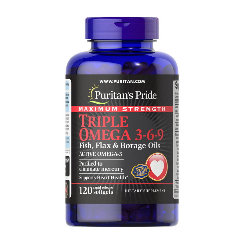 Комплексна омега Puritan's Pride Maximum Strength Triple Omega 3-6-9 Fish Flax Borage Oils 120 softgels